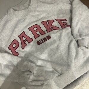 Parke Light Gray Sweatshirt with Pink Lettering